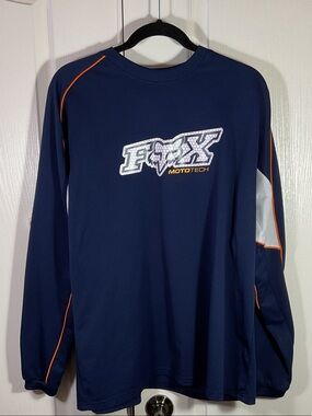 Fox Navy Long-Sleeve Mototech Performance Tee with Orange Accents